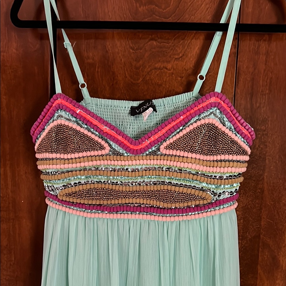 VENUS Aqua Dress with Beaded Accents